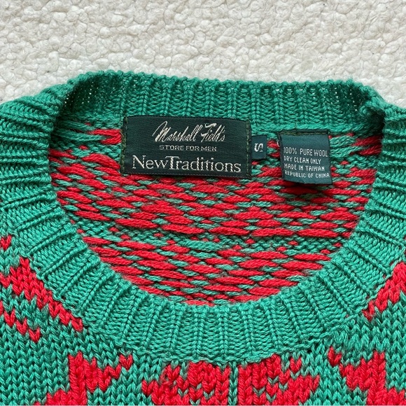 Vintage 80s Marshall Fields 3D Pattern Knit Christmas Ski Crewneck Sweater (S/M) - Picture 5 of 8